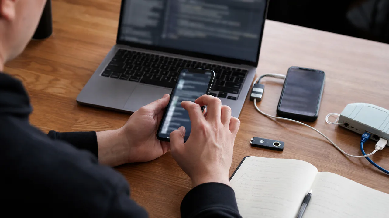 Application security engineer testing a mobile application on physical devices.