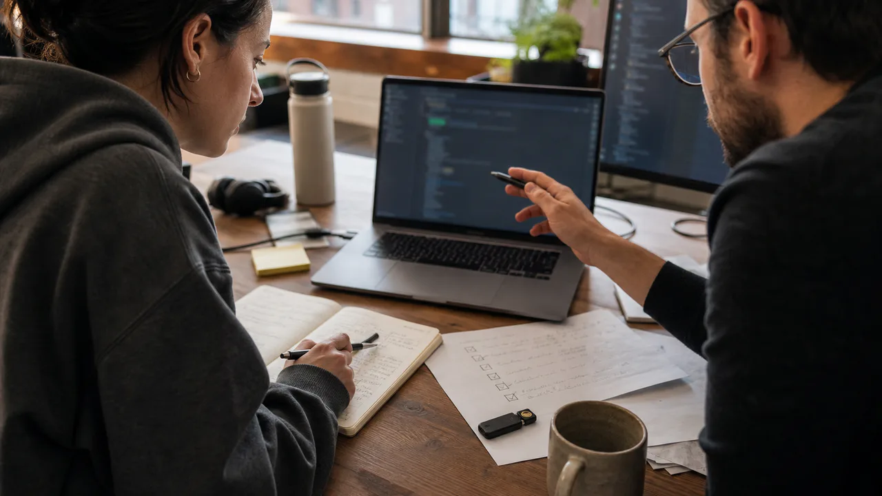 Developer and penetration tester reviewing a release change and its retest result.